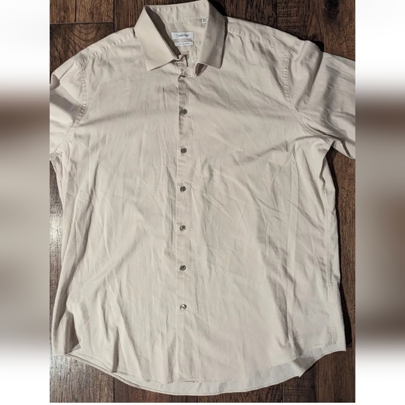Calvin Klein Mens Dress Shirt Taupe 18 1/2 36/37 Slim Tall Stretch Non-Iron. - Picture 8 of 16